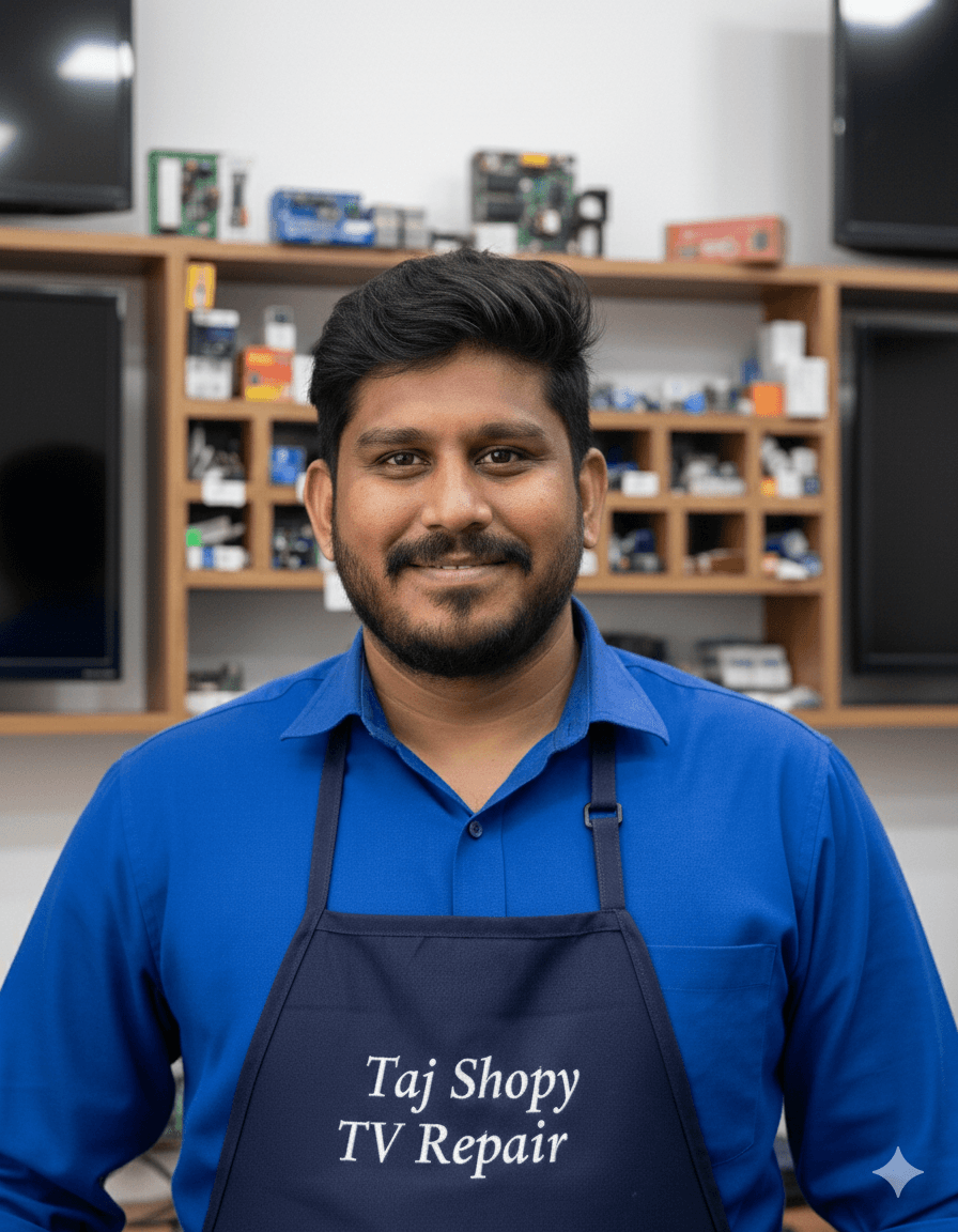 Technician inspecting TV components